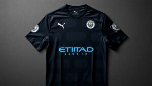 puma manchester city fc men's away replica soccer jersey black/dark denim m