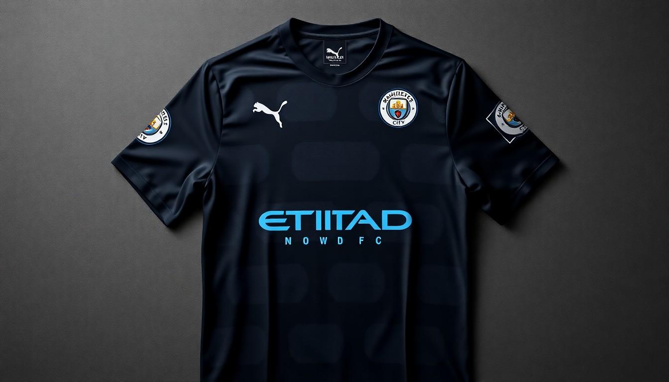 puma manchester city fc men's away replica soccer jersey black/dark denim m